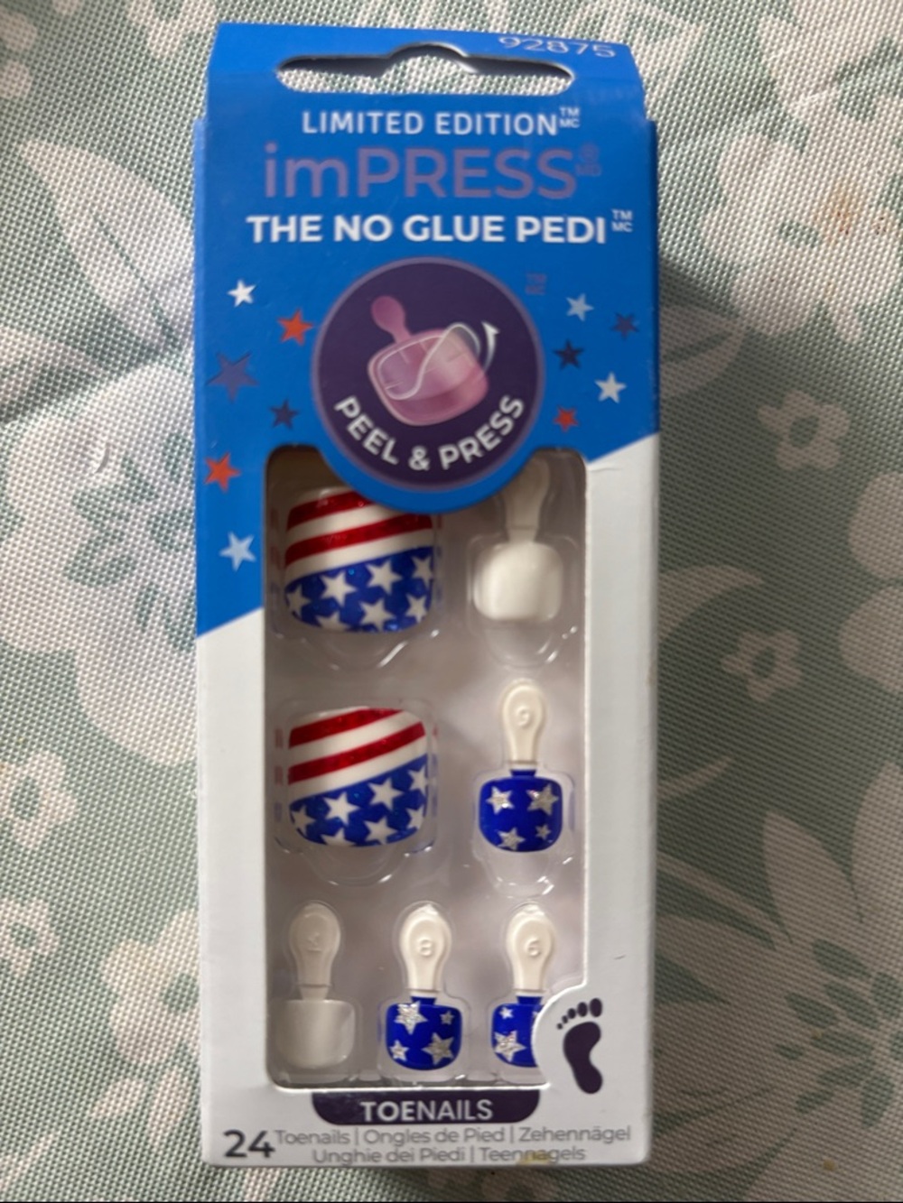 NEW. imPRESS Patriotic Stars & Stripes Toe Nail Set - Red, White, Blue